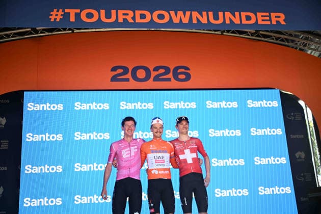 25-01-2026 Tour Down Under; Tappa 05 Stirling - Stirling; 2026, Uae Emirates - Xrg; 2026, Jayco Aula; 2026, Ef Education - Easypost; Vine, Jai; Schmid, Mauro; Sweeny, Harrison; Stirling; 