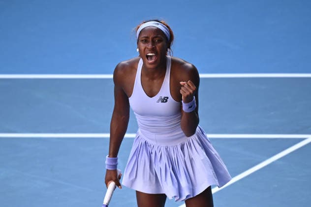 TENNIS AUSTRALIAN OPEN, Coco Gauff of USA reacts during the Women™s 4th round match against Karolina Muchova of the Czech Republic on day 8 of the 2026 Australian Open tennis tournament at Melbourne Park in Melbourne, Sunday, January 25, 2026. ( NO ARCHIVING MELBOURNE VICTORIA AUSTRALIA  Copyright: xJOELxCARRETTx 20260125177188579480
