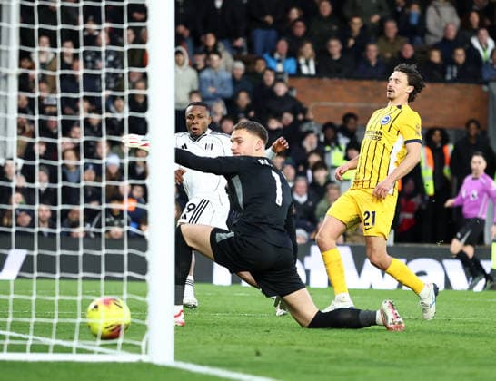 London, England, 24th January 2026. Samuel Chukwueze of Fulham scoring his sides opening goal during the Fulham vs Brighton and Hove Albion Premier League match at Craven Cottage, London. Picture credit should read: David Klein Sportimage EDITORIAL USE ONLY. No use with unauthorised audio, video, data, fixture lists, club league logos or live services. Online in-match use limited to 120 images, no video emulation. No use in betting, games or single club league player publications. SPI_004_DK_FULHAM_BRIGHTON SPI-4482-0004