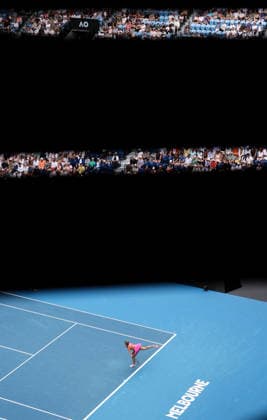 (260125) -- MELBOURNE, Jan. 25, 2026 -- Aryna Sabalenka serves during the women s singles 4th round match between Aryna Sabalenka of Belarus and Victoria Mboko of Canada at the Australian Open tennis tournament in Melbourne, Australia, Jan. 25, 2026. ) (SP)AUSTRALIA-MELBOURNE-TENNIS-AUSTRALIAN OPEN-WOMEN S SINGLES MaxPing 