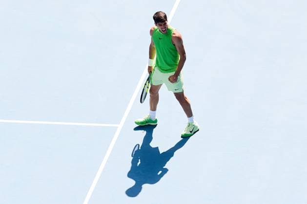 Carlos Alcaraz of Spain celebrates winning the match Australian Open tennis tournament, Day Eight, Melbourne Park, Australia - 25 Jan 2026Melbourne Melbourne Park Victoria (VIC) Australia  Copyright: xRachelxBach Shutterstockx 16380469be