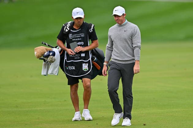 Hero Dubai Desert Classic 2026 in UAE DUBAI, UNITED ARAB EMIRATES - JANUARY 25: Northern Irish golfer Rory McIlroy and Dutch golfer Darius van Driel walk onto the course to compete in the fourth and final round of the Hero Dubai Desert Classic 2026 at Emirates Golf Club in Dubai, United Arab Emirates on January 25, 2026. Waleed Zein Anadolu Dubai United Arab Emirates. Editorial use only. Please get in touch for any other usage.  Copyright: x2026xAnadoluxWaleedxZeinx