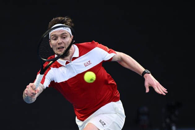 TENNIS AUSTRALIAN OPEN, Alexander Bublik of Kazakhstan in action during the Men™s 4th round match against Alex de Minaur of Australia on day 8 of the 2026 Australian Open tennis tournament at Melbourne Park in Melbourne, Sunday, January 25, 2026. ( NO ARCHIVING MELBOURNE VICTORIA AUSTRALIA  Copyright: xJOELxCARRETTx 20260125161466836660