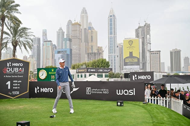 Hero Dubai Desert Classic 2026 in UAE DUBAI, UNITED ARAB EMIRATES - JANUARY 25: Spanish golfer David Puig competes in the fourth and final round of the Hero Dubai Desert Classic 2026 at Emirates Golf Club in Dubai, United Arab Emirates on January 25, 2026. Waleed Zein Anadolu Dubai United Arab Emirates. Editorial use only. Please get in touch for any other usage.  Copyright: x2026xAnadoluxWaleedxZeinx