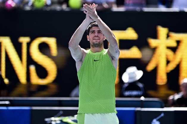 Australian Open 2026 MELBOURNE, AUSTRALIA - JANUARY 25: Carlos Alcaraz (ESP) reaction after winning the match against Tommy Paul (USA) (not seen) during round 4 at the Australian Open grand slam tennis tournament at Melbourne Park in Melbourne, Australia on January 25, 2026 Mark Avellino Anadolu Melbourne Australia. Editorial use only. Please get in touch for any other usage.  Copyright: x2026xAnadoluxMarkxAvellinox