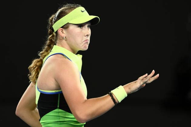 TENNIS AUSTRALIAN OPEN, Mirra Andreeva of Russia reacts during the Women™s 4th round match against Elina Svitolina of Ukraine on day 8 of the 2026 Australian Open tennis tournament at Melbourne Park in Melbourne, Sunday, January 25, 2026. ( NO ARCHIVING MELBOURNE VICTORIA AUSTRALIA  Copyright: xJOELxCARRETTx 20260125191372803175