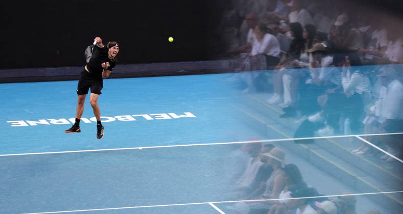(260125) -- MELBOURNE, Jan. 25, 2026 -- Alexander Zverev serves during the men s singles 4th round match between Alexander Zverev of Germany and Francisco Cerundolo of Argentina at the Australian Open tennis tournament in Melbourne, Australia, Jan. 25, 2026. ) (SP)AUSTRALIA-MELBOURNE-TENNIS-AUSTRALIAN OPEN-MEN S SINGLES MaxPing 