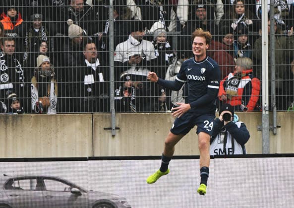 Fussball - 2.Bundesliga - Saison 2025 26 25.01.2025 Ursapharm-Arena SV Elversberg (elv) - VfL Bochum (bo) Mats PANNEWIG (VfL Bochum) nach seinem Tor Fussball - 2. Bundesliga - SV Elversberg