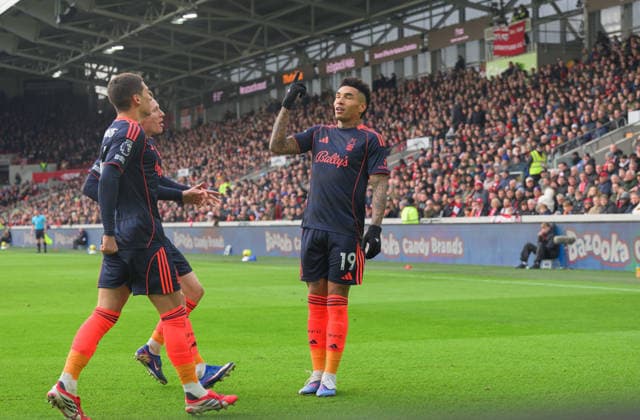 Brentford v Nottingham Forest Premier League Igor Jesus of Nottingham Forest celebrates scoring his first goal against Brentford during the Premier League match at the Gtech Community Stadium, Brentford 25 01 2026 UK Newspapers OUT Copyright: xGraemexWilcocksonx FIL-22862-0050