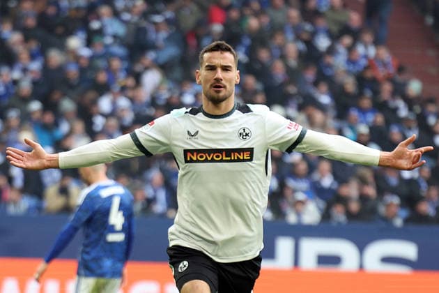 25.01.2026, xrekx, Fussball 2.Bundesliga, FC Schalke 04 - 1.FC Kaiserslautern v.l. Torjubel nach dem Tor zum celebrating the goal celebrate 0:2 durch Ivan Prtajin (1.FC Kaiserslautern) (DFL DFB REGULATIONS PROHIBIT ANY USE OF PHOTOGRAPHS as IMAGE SEQUENCES and or QUASI-VIDEO) Gelsenkirchen