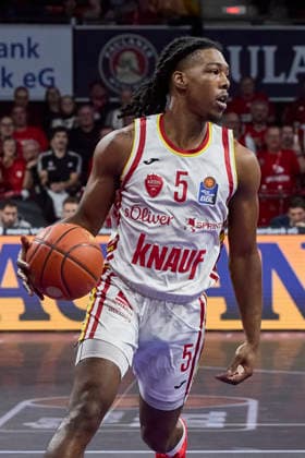 Deutsche Basketball Bundesliga (BBL), FC Bayern München Basketball vs Fitness First Würzburg Baskets, München FC Bayern Basketball, Würzburg Baskets Fitness First, Würzburg Baskets, 2026-01-25 in München (SAP Garden) CARR Marcus (Fitness First Würzburg Baskets Point Guard (PG) (Nr.5) (WUE5)) sportworld München SAP Garden Bayern Deutschland