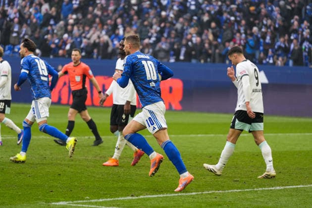 Deutschland: Fussball 2. Bundesliga, Saison 2025 26, 19. Spieltag - FC Schalke 04 vs 1. FC Kaiserslautern, 25.01.2026, Veltins Arena (Gelsenkirchen, Nordrhein-Westfalen) Jubel Torjubel Tor 1:2 durch Edin DÅ¾eko, Edin Dzeko (FC Schalke 04, 10)