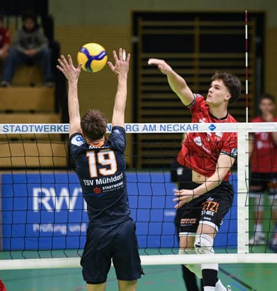 Volleyball 2. Bundesliga Saison 2025 2026 TV Rottenburg - TSV Muehldorf 24.01.2026 David Dornauf (re, TV Rottenburg)