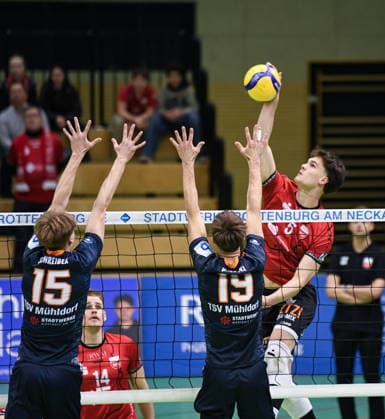 Volleyball 2. Bundesliga Saison 2025 2026 TV Rottenburg - TSV Muehldorf 24.01.2026 David Dornauf (re, TV Rottenburg)