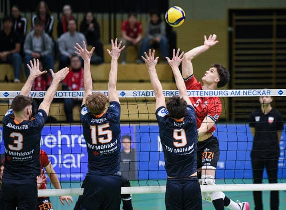 Volleyball 2. Bundesliga Saison 2025 2026 TV Rottenburg - TSV Muehldorf 24.01.2026 David Dornauf (re, TV Rottenburg)