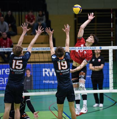 Volleyball 2. Bundesliga Saison 2025 2026 TV Rottenburg - TSV Muehldorf 24.01.2026 David Dornauf (re, TV Rottenburg)