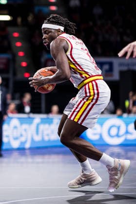 easyCredit Basketball Bundesliga, FC Bayern München - Fitness First Würzburg Baskets; 25.01.2026 Charles Thompson (Fitness First Würzburg Baskets, 32) am Ball easyCredit Basketball Bundesliga, FC Bayern München - Fitness First Würzburg Baskets; München, BMW Park am 25.01.2026 Copyright: xBEAUTIFULxSPORTS Wunderlx