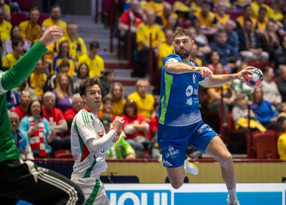 MALMÖ 2026-01-25 Slovenia s BlaÅ¾ Janc in action during the 2026 EHF European Men s Handball Championship (the EHF Euro 2026) main round match between Slovenia and Hungary at Malmö Arena, in Malmö, Sweden, on January 25, 2026. MALMÖ SWEDEN x50090x