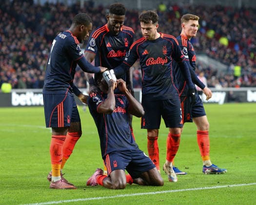 London, England, January 25 2026: Taiwo Awoniyi (9 Nottingham Forest) celebrates goal to make it 2-0 during the Premier League game between Brentford and Nottingham Forest at Gtech Community Stadium in London, England. (Photo by Jay Patel Sports Press Photo SPP) Copyright: xJayxPatel SportsxPressxPhoto SPPx Sportspressphoto_SPR85533
