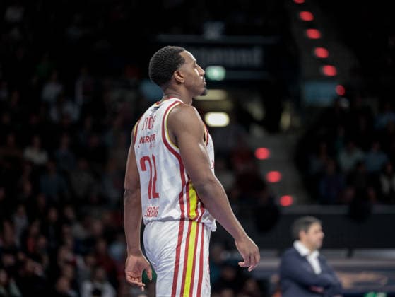 Deutschland: Basketball, Basketball-Bundesliga (BBL) 2025 26, 17. Spieltag - FC Bayern Basketball vs Fitness First Wuerzburg Baskets - BMW Park (Muenchen): Johnathan Stove (Fitness First Wuerzburg Baskets, 22) Copyright: xChristopherxRupprechtx