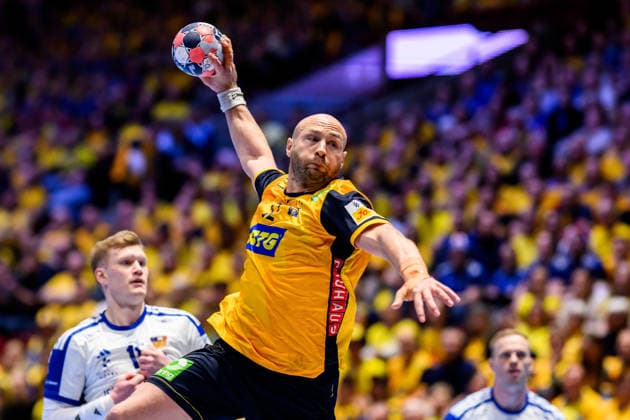 260125 Oscar Bergendahl of Sweden during the EHF European Handball Championship main round match between Iceland and Sweden on January 25, 2026 in Malmö. Photo: Petter Arvidson BILDBYRAN kod PA PA1138 handball handboll handball handbolls-em 2026 island iceland sverige sweden ehf european handball championship bbeng Copyright: PETTERxARVIDSON BB260125PA044