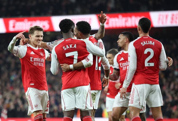 Premier League football, Arsenal v Manchester United, ManU Premier League football, The Emirates Stadium, London, UK. 25.01.2026 Arsenal v Manchester United. Pic shows Arsenal players celebrate their goal scored by Timber. Martinez shoots. Photographs by Marc Aspland for The Times & Sunday Times  Copyright: xMarcxAsplandxforxThexTimesx&xSunx NINTCHDBPICT001054111126