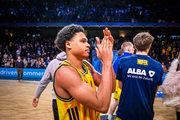 Basketball Berlin 25.01.2026 Saison 2025 2026 EasyCredit BBL 1. Bundesliga Männer, Herren Alba Berlin - BMA365 Bamberg Baskets jubel Alba Jack Kayil (Alba Berlin, No.07)