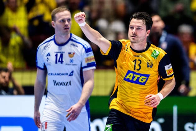 260125 Sebastian Karlsson of Sweden celebrates during the EHF European Handball Championship main round match between Iceland and Sweden on January 25, 2026 in Malmö. Photo: Petter Arvidson BILDBYRAN kod PA PA1138 handball handboll handball handbolls-em 2026 island iceland sverige sweden ehf european handball championship bbeng jubel Copyright: PETTERxARVIDSON BB260125PA165