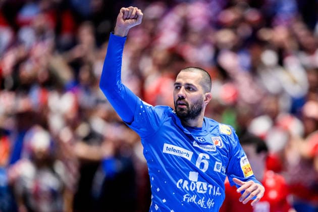 260125 Mario Sostaric of Croatia celebrates during the EHF European Handball Championship main round match between Switzerland and Croatia on January 25, 2026 in Malmö. Photo: Petter Arvidson BILDBYRAN kod PA PA1139 handball handboll handball handbolls-em 2026 schweiz croatia ehf european handball championship switzerland kroatien bbeng grappa33 jubel Copyright: PETTERxARVIDSON BB260125PA224