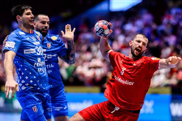 260125 Lucas Julien Meister of Switzerland during the EHF European Handball Championship main round match between Switzerland and Croatia on January 25, 2026 in Malmö. Photo: Petter Arvidson BILDBYRAN kod PA PA1139 handball handboll handball handbolls-em 2026 schweiz croatia ehf european handball championship switzerland kroatien bbeng grappa33 Copyright: PETTERxARVIDSON BB260125PA231