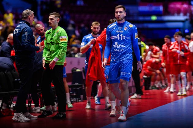 260125 Tin Lucin of Croatia looks dejected during the EHF European Handball Championship main round match between Switzerland and Croatia on January 25, 2026 in Malmö. Photo: Petter Arvidson BILDBYRAN kod PA PA1139 handball handboll handball handbolls-em 2026 schweiz croatia ehf european handball championship switzerland kroatien bbeng grappa33 depp Copyright: PETTERxARVIDSON BB260125PA239