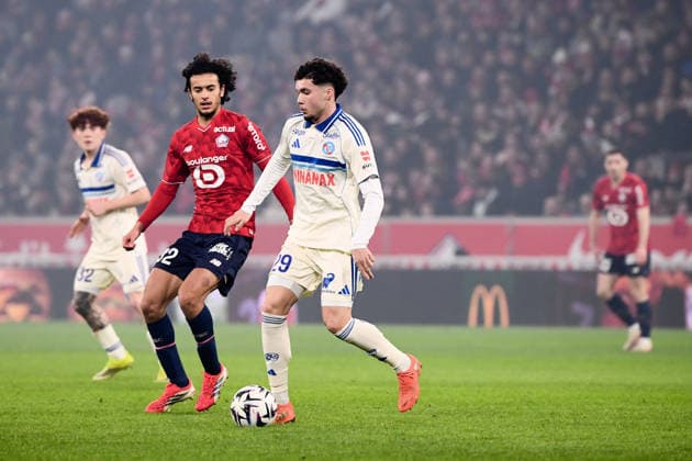 LOSC Lille v RC Strasbourg Alsace - Ligue 1 McDonald s 2025 2026 32 Ayyoub BOUADDI (losc) - 29 Samir EL MOURABET (rcsa) during the Ligue 1 McDonald s match between Lille and Strasbourg at Stade Pierre Mauroy on January 25, 2026 in Lille, France. Lille France  Copyright: xFEPx 776348262