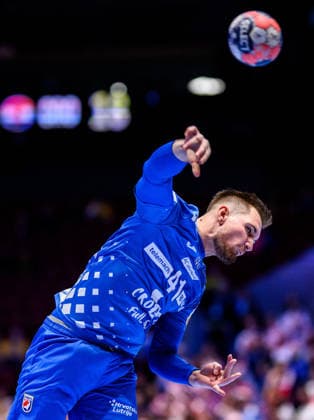 260125 Tin Lucin of Croatia during the EHF European Handball Championship main round match between Switzerland and Croatia on January 25, 2026 in Malmö. Photo: Petter Arvidson BILDBYRAN kod PA PA1139 handball handboll handball handbolls-em 2026 schweiz croatia ehf european handball championship switzerland kroatien bbeng grappa33 Copyright: PETTERxARVIDSON BB260125PA249