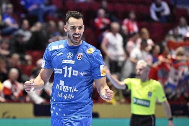 MALMÖ, SWEDEN 20260125 Croatia s Zvonimir Srna celebrates during the 2026 EHF European Men s Handball Championship (the EHF Euro 2026) intermediate round match between Switzerland and Croatia at the Malmö Arena, in Malmö, Sweden, on January 25, 2026. MALMÖ SWEDEN x50090x