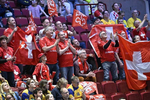 MALMÖ, SWEDEN 20260125 Switzerland s fans in action during the 2026 EHF European Men s Handball Championship (the EHF Euro 2026) intermediate round match between Switzerland and Croatia at the Malmö Arena, in Malmö, Sweden, on January 25, 2026. MALMÖ SWEDEN x50090x