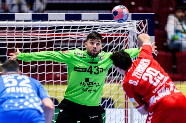 260125 Goalkeeper Dino Slavic of Croatia during the EHF European Handball Championship main round match between Switzerland and Croatia on January 25, 2026 in Malmö. Photo: Petter Arvidson BILDBYRAN kod PA PA1139 handball handboll handball handbolls-em 2026 schweiz croatia ehf european handball championship switzerland kroatien bbeng grappa33 Copyright: PETTERxARVIDSON BB260125PA257