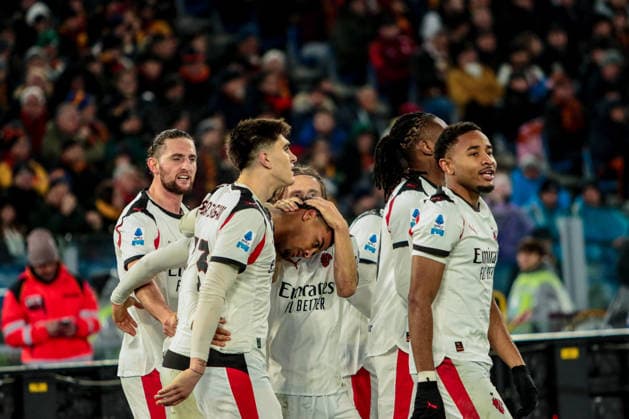 Koni De Winter of AC Milan goal celebrations during AS Roma vs AC Milan, Italian soccer Serie A match in Rome, Italy, January 25 2026  Copyright: xRaffaelexConti IPAxSportx xipa-agency.netx xx IPA_70566490 IPA_Agency_IPA70566490