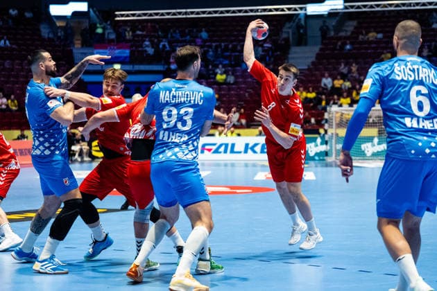 Switzerland v Croatia, EHF EURO 2026, Malmo, Sweden Malmo, Sweden. 25th of January, 2026. Manuel Zehnder (8) of Switzerland seen during the mens EHF Euro 2026 match between Switzerland and Croatia at Malmo Arena in Malmo. Sweden, Malmo, Malmö Arena  Copyright: xGonzalesxPhoto TobiasxJorgensenx