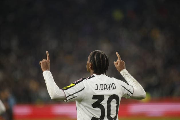 CALCIO - Serie A - Juventus FC vs SSC Napoli Jonathan David of Juventus FC celebrating after a goal during the Italian Serie A, 2025 2026 season football match between Juventus FC and SSC Napoli on 25 January 2026 at Allianz Stadium,Turin, Italy. Photo Nderim KACELI Turin Italy  Copyright: xIPAxSport ABACAx