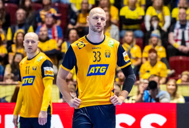 MALMÖ, SWEDEN 20260125 Sweden s Daniel Pettersson and Lukas Sandell during the intermediate round match of the handball European Championship, EM, Europameisterschaft between Iceland and Sweden at Malmö Arena, Malmö, Sweden, January 25, 2026. MALMÖHANDBOLLS-EM 2026 ISLAND-SVERIGE SWEDEN x50090x
