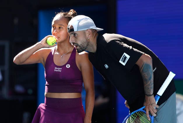 TENNIS AUSTRALIAN OPEN, Nick Kyrgios of Australia and partner Leylah Fernandez of Canada during the mixed doubles second round match on day 9 of the 2026 Australian Open tennis tournament at Melbourne Park in Melbourne, Monday, January 26, 2026. ( NO ARCHIVING MELBOURNE VICTORIA AUSTRALIA  Copyright: xROBxPREZIOSOx 20260126143410500676