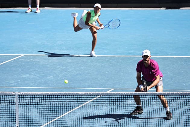 Zhang Shuai, CHN, and Tim Pütz, GER, during mixed doubles at 2026 Australian Open in Melbourne, 26 01 2026; -