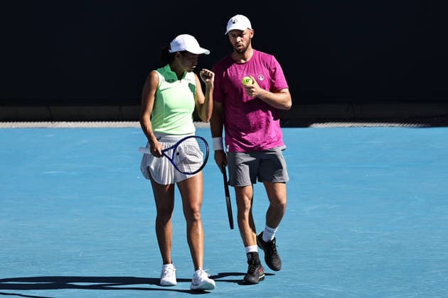 Zhang Shuai, CHN, and Tim Pütz, GER, during mixed doubles at 2026 Australian Open in Melbourne, 26 01 2026; -