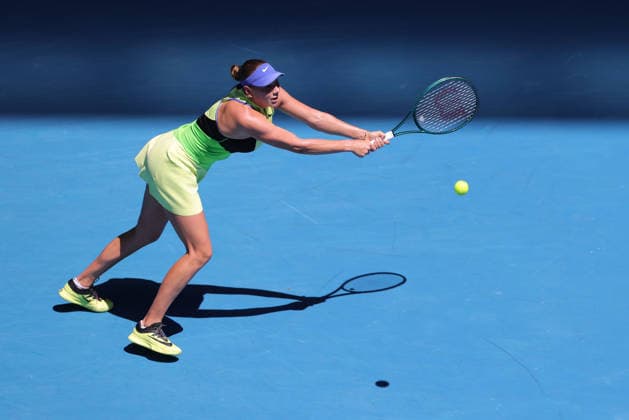 Amanda Anisimova, USA, during fourth round of 2026 Australian Open in Melbourne, 26 01 2026; -