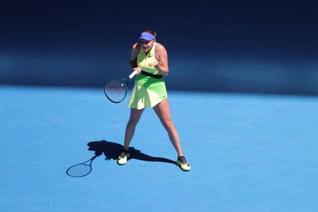 Amanda Anisimova, USA, during fourth round of 2026 Australian Open in Melbourne, 26 01 2026; -