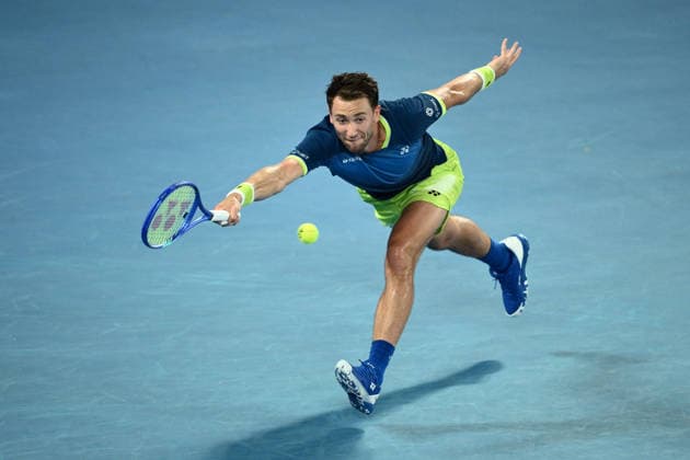 TENNIS AUSTRALIAN OPEN, Casper Ruud of Norway in action during the Men™s 4th round match against Ben Shelton of USA on day 9 of the 2026 Australian Open tennis tournament at Melbourne Park in Melbourne, Monday, January 26, 2026. ( NO ARCHIVING MELBOURNE VICTORIA AUSTRALIA  Copyright: xJAMESxROSSx 20260126185567186670