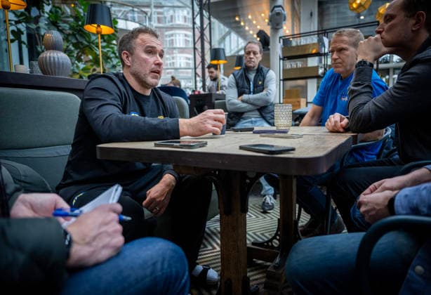 MALMÖ, SWEDEN 2026-01-24 national team, Nationalteam captain Michael Apelgren is interviewed at Monday s press conference, PK, Pressekonferenz with the Swedish national handball team at the Scandic Triangeln player hotel in Malmö after the loss in the intermediate round against Iceland. MALMÖ SWEDEN x50090x