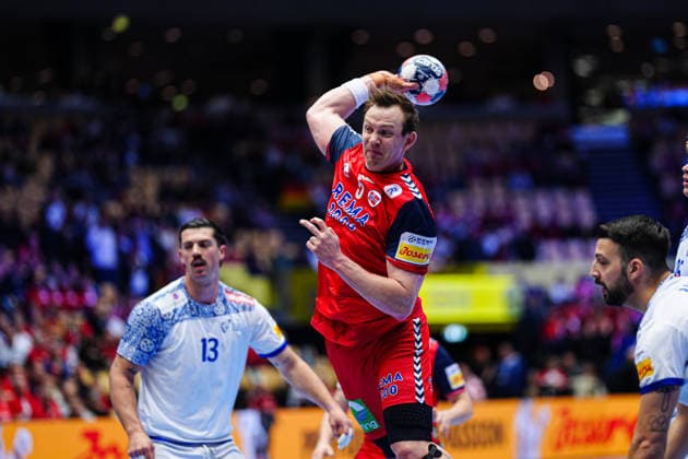 Wurf Tor Sander Sagosen (Norwegen, 05) DEN, Portugal vs. Norwegen, Handball, EHF Europameisterschaft 2026, Hauptrunde, Spieltag 3, 26.01.2026 DEN, Portugal vs. Norwegen, Handball, EHF Europameisterschaft 2026, Hauptrunde, Spieltag 3, 26.01.2026 Herning Copyright: xEibner-Pressefoto MarcelxvonxFehrnx EP_MFN