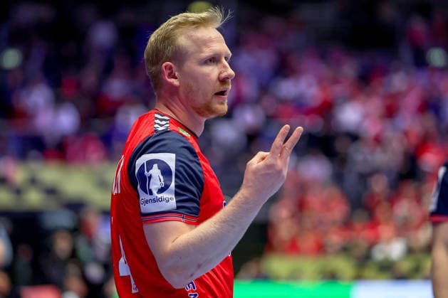 26.01.2026, Handball, Men s EHF EURO 2026, Norwegen - Portugal, Jyske Bank Boxen in Herning, Dänemark, Main Round: Kevin Maagero Gulliksen (Norway 44) gestikulierend auf dem Spielfeld Dänemark