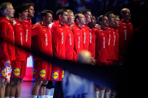 European Men s Handball Championship: Denmark - Germany Denmarks players prior to the EHF Euro 2026 main round men s handball match between Denmark and Germany at Jyske Bank Boxen in Herning, Monday, January 26, 2026. (Photo: Bo Amstrup Scanpix 2026) , Herning Denmark Copyright: BoxAmstrupx spdk20260126-202825-L
